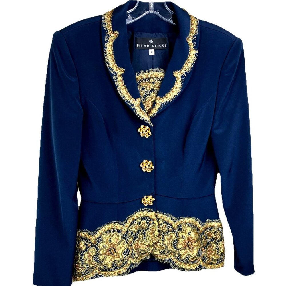 OPULENT S 90s Pilar Rossi Baroque Gold Lace Byzantine Evening Jacket Byzance